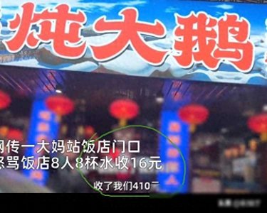 ​女子吃炖大鹅花费410元，称被宰客，一杯水要2元，老板欲哭无